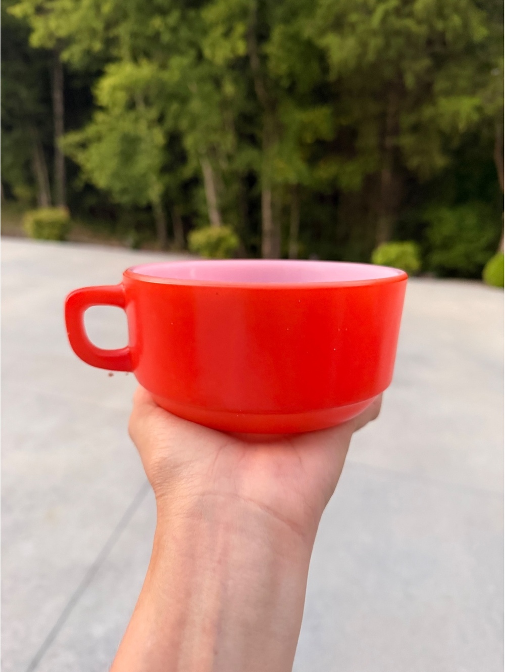 Vintage Anchor Hocking Fire-King Red and White Milk Glass Coffee Cup